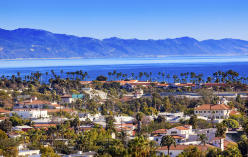 27457495 - orange roofs buildings coastline pacific ocean santa barbara california