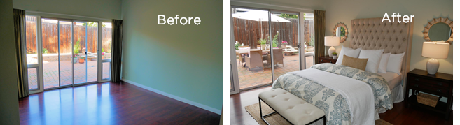 Before and after pictures of a staged bedroom